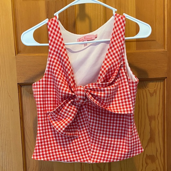 Anthropologie Eva Franco Red and White Checkered Gingham Bow Tank Top Size Small - Picture 3 of 7